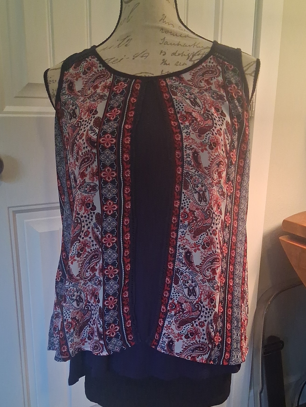 Westport Navy and Red Paisley Layered Tank Top
